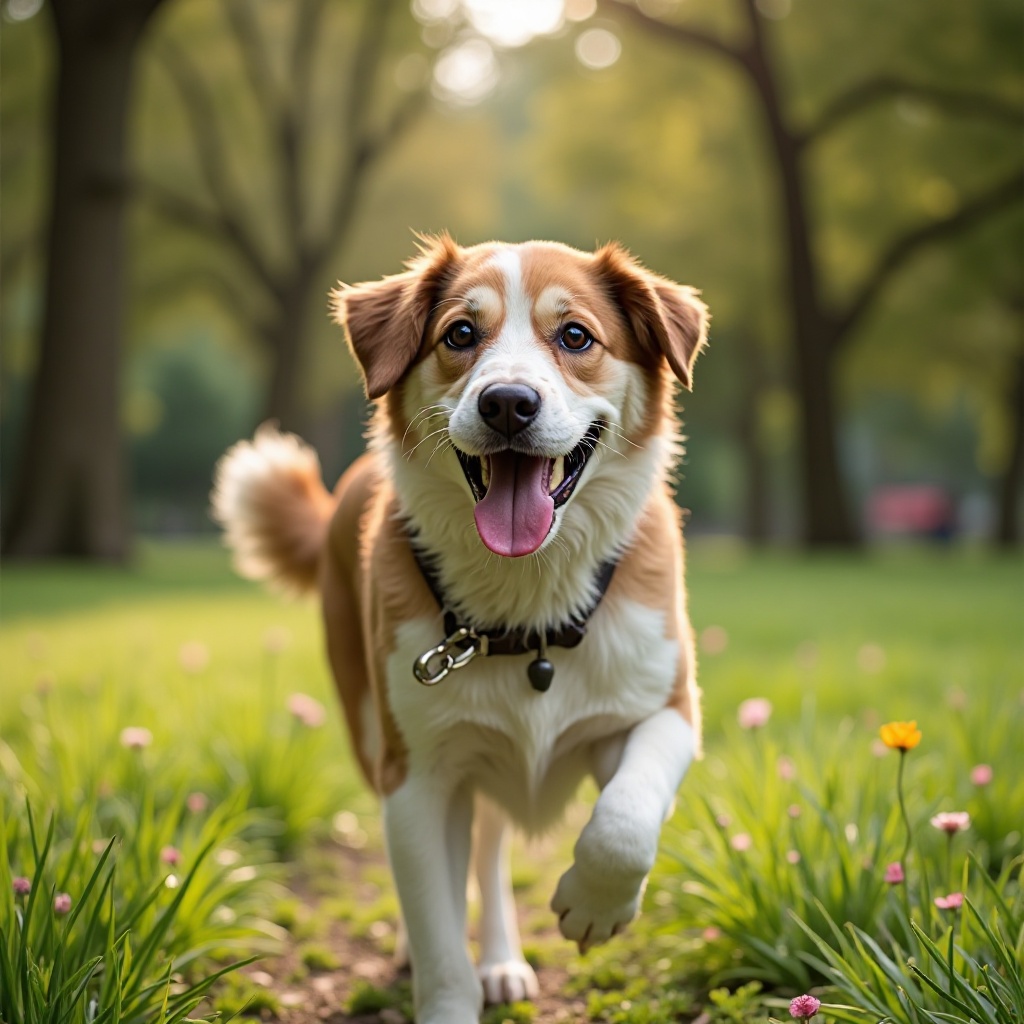 Happy dog walking in park